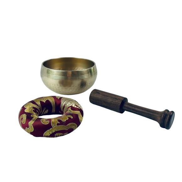 Tibetan Brass Hammered Meditation Singing Bowl Sound Healing Mallet and Cushion - Picture 1 of 12